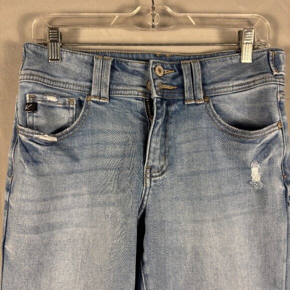 KanCan Mid Rise Bootcut Jeans Women’s Double Button Frayed Hem Denim - Picture 3 of 13